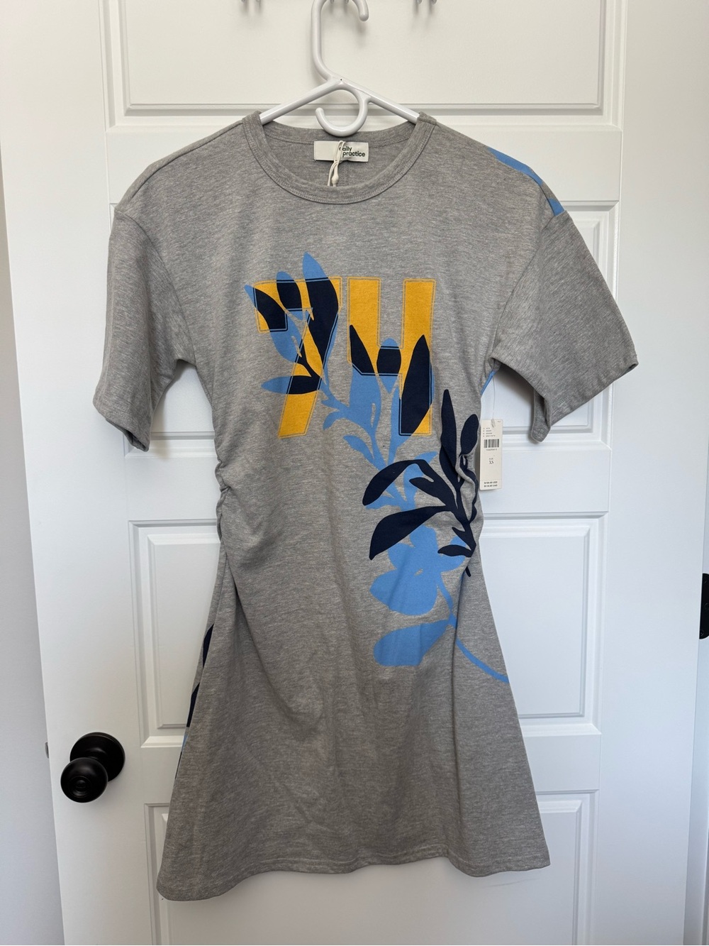 NWT Daily Practice Anthropologie T-Shirt Dress, Gray Floral, Size XS